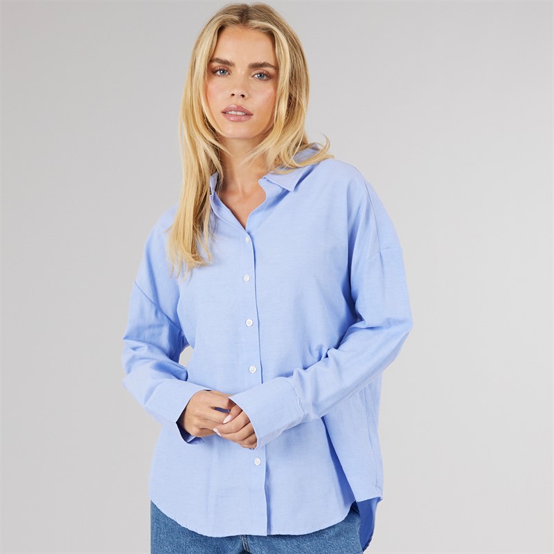 Brave Soul Womens Jennifer Collared Shirt Blue
