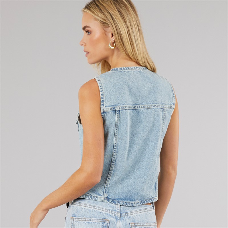 Brave Soul Womens Charlie Denim Vest Pale Blue Wash