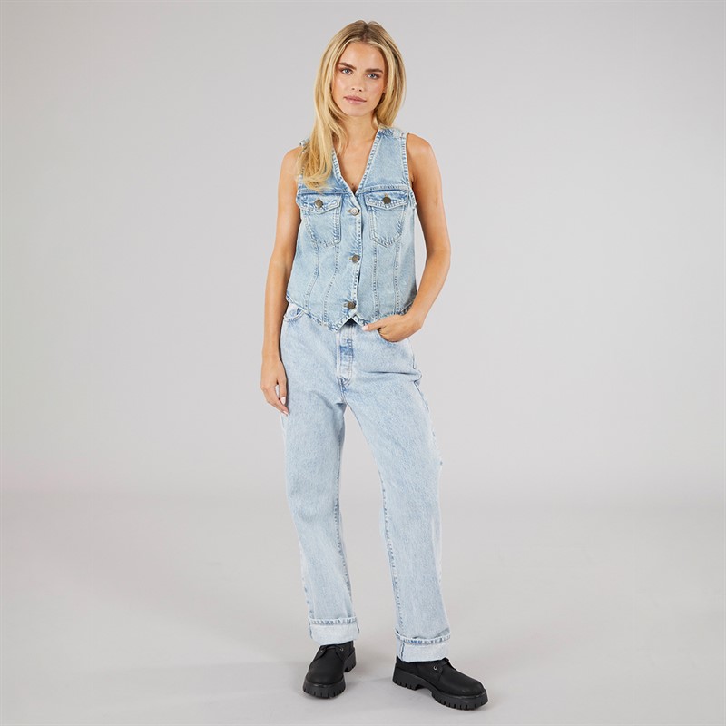 Brave Soul Womens Charlie Denim Vest Pale Blue Wash