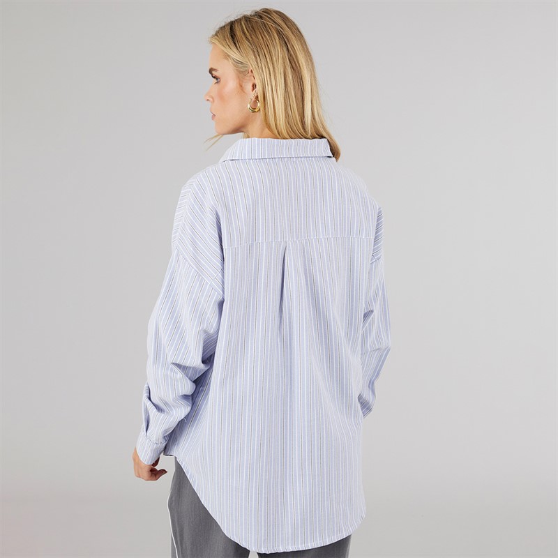 Brave Soul Womens Fraser Oversized Shirt Blue/White/Black Stripe
