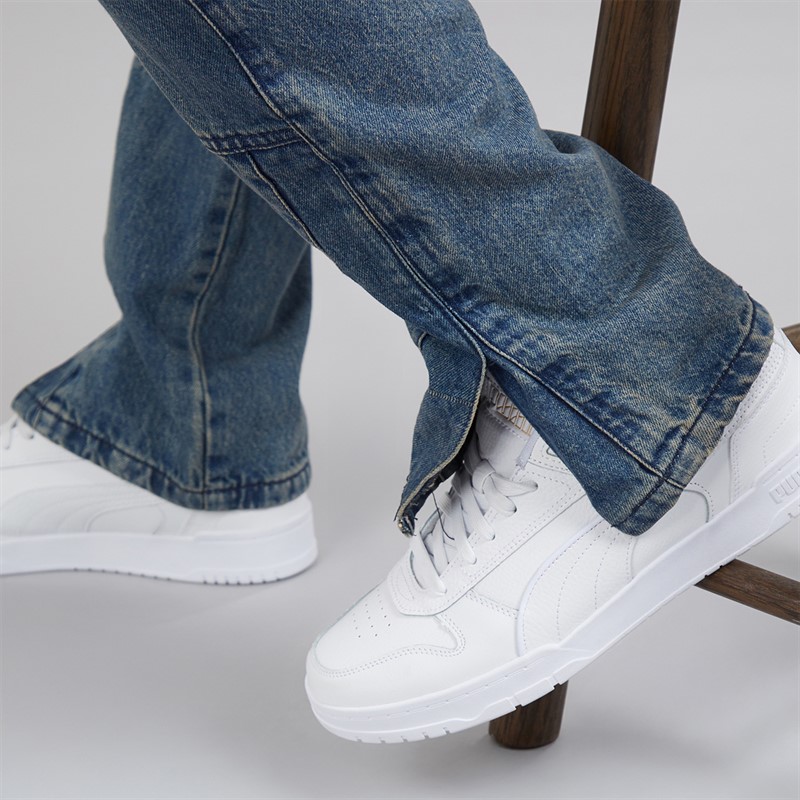 Brave Soul Mens Station Loose Fit Cargo Jeans Mid Blue