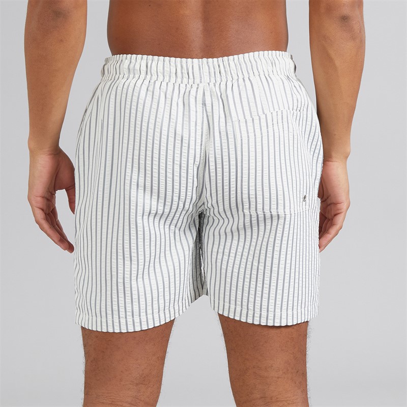 Brave Soul Mens Mirador Stripe Swim Shorts Off White/Grey