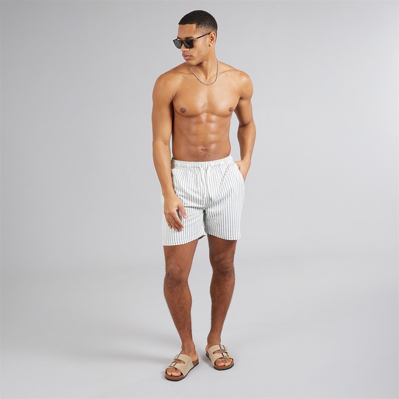 Brave Soul Mens Mirador Stripe Swim Shorts Off White/Grey