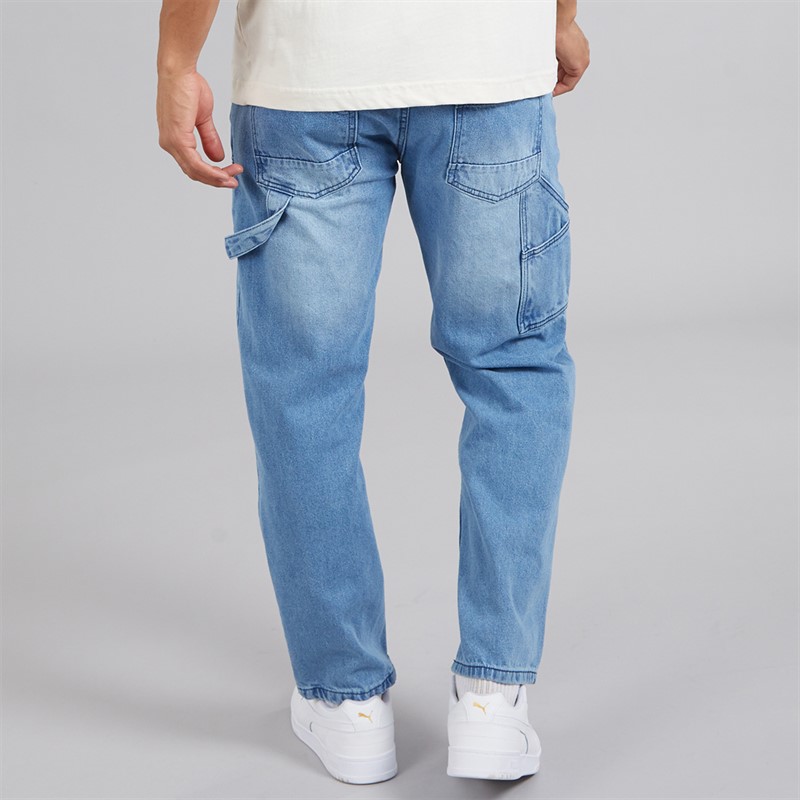 Brave Soul Mens Joiner Carpenter Loose Fit Jeans Light Blue