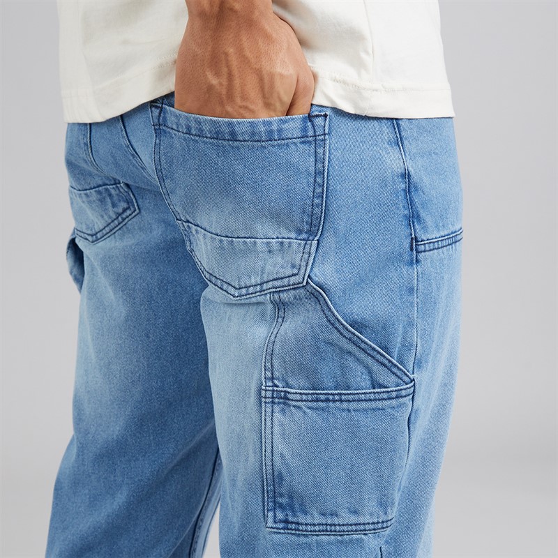 Brave Soul Mens Joiner Carpenter Loose Fit Jeans Light Blue