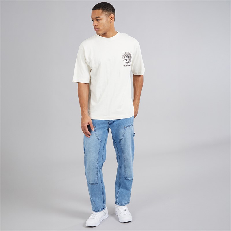 Brave Soul Mens Joiner Carpenter Loose Fit Jeans Light Blue