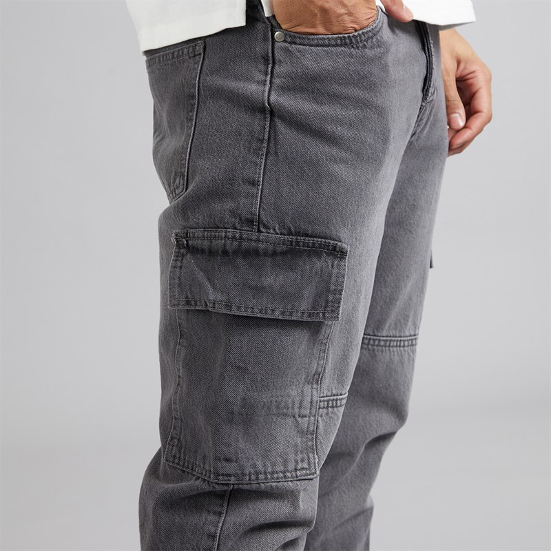 Brave Soul Mens Station Loose Fit Cargo Jeans Grey
