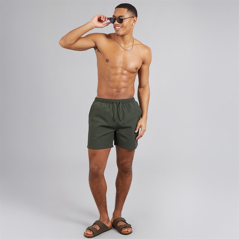 Brave Soul Mens Salou Seersucker Swim Shorts Khaki