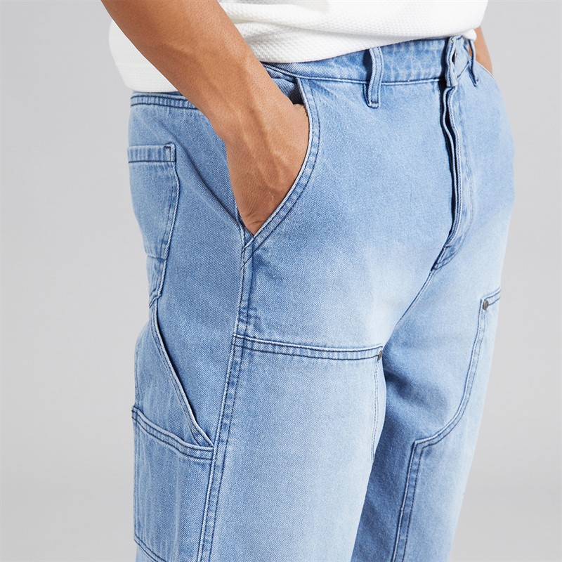 Brave Soul Mens Joiner Loose Fit Carpenter Shorts Light Blue