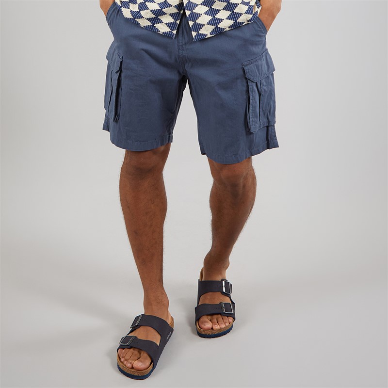 Brave Soul Mens Island Cargo Shorts Blue