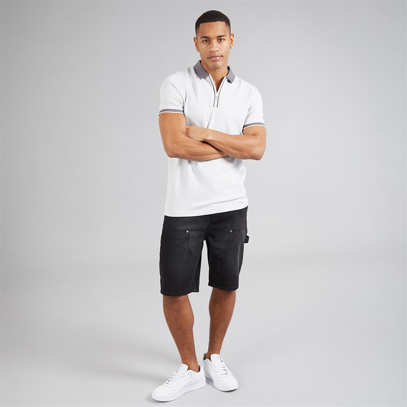 Brave Soul Mens Pythios Short Sleeve Contrast Polo Shirt Grey/Charcoal