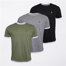 Brave Soul Mens Kobe Three Pack Contrast T-Shirts Jet Black/White/Light Grey Marl/White Washed/Sage/White Jet Black/White Lt Grey Marl/White Washed Sage/White