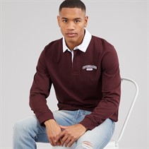 Brave Soul Mens Decoster Long Sleeve Rugby Shirt Burgundy/Optic White
