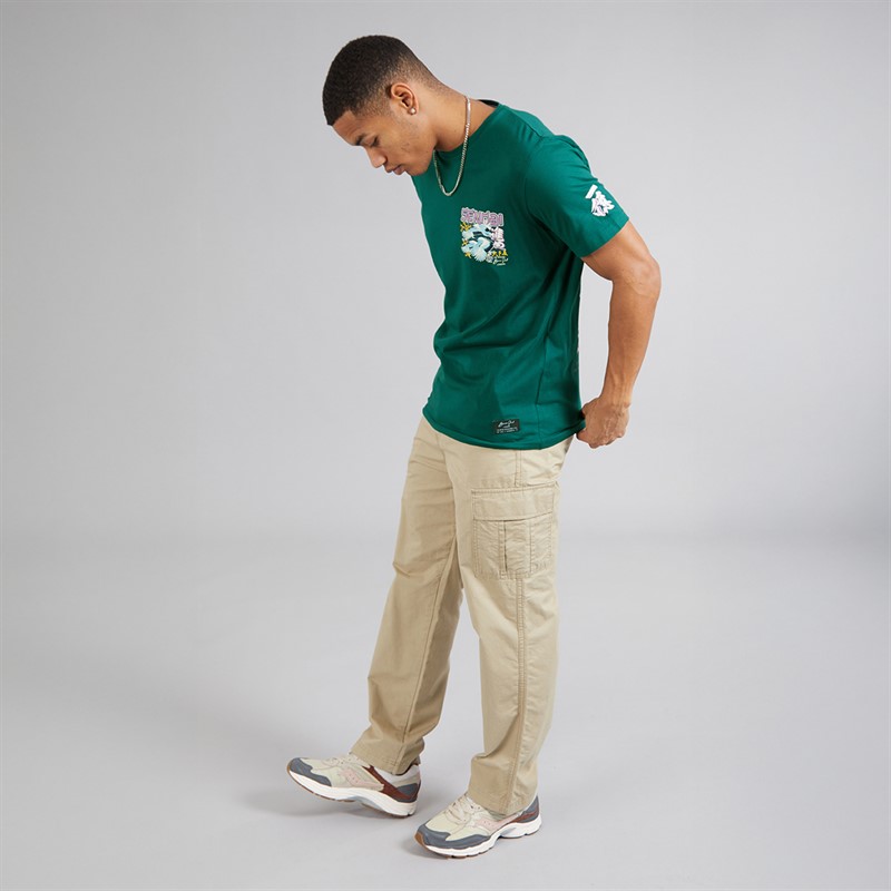 Brave Soul Mens Mura T-Shirt Green/Multi Colour Print