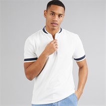 Brave Soul Mens Allsop 1/4 Zip Short Sleeve Polo Shirt Cream/Navy/Cream