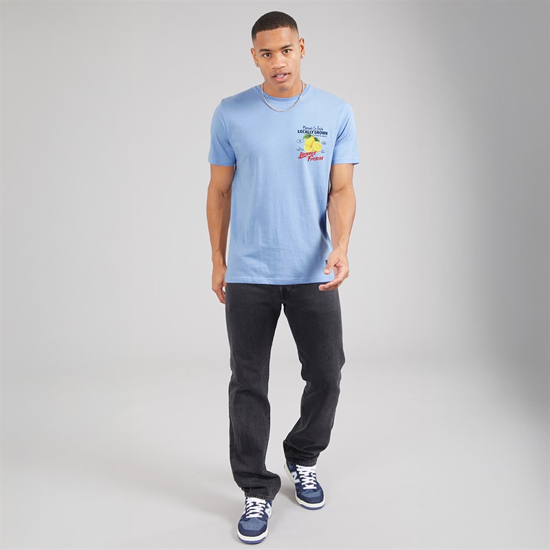 Brave Soul Mens Citron T-Shirt Cloud Blue/Multi Colour Print