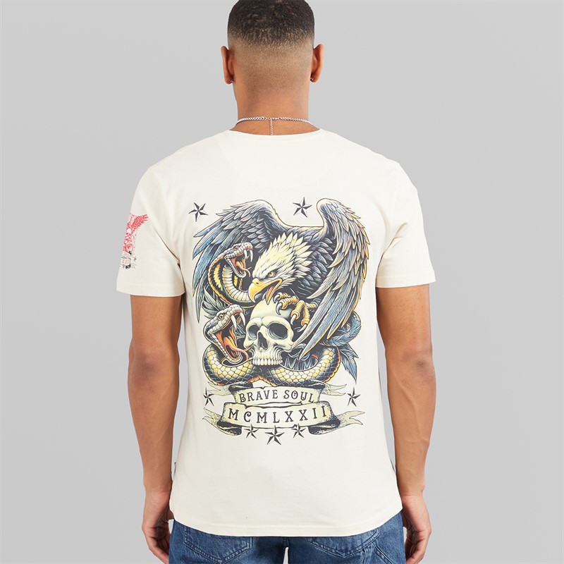 Brave Soul Mens Kruger T-Shirt Plaster/Multi Colour Print