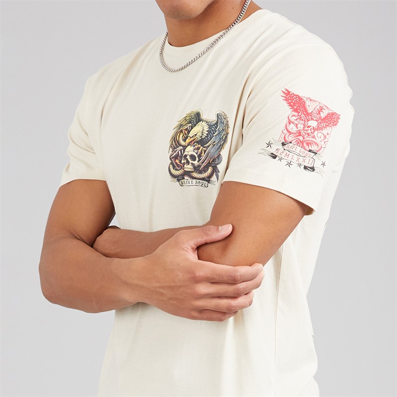 Brave Soul Mens Kruger T-Shirt Plaster/Multi Colour Print