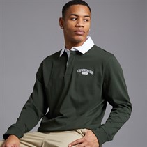 Brave Soul Mens Decoster Long Sleeve Rugby Shirt Hunter Green/Optic White