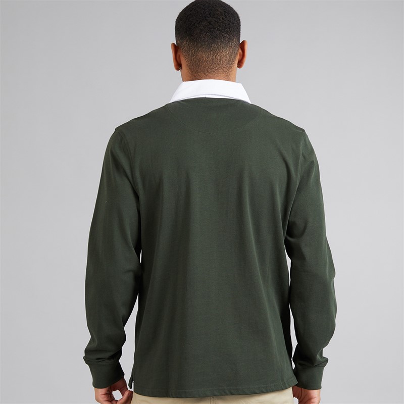 Brave Soul Mens Decoster Long Sleeve Rugby Shirt Hunter Green/Optic White