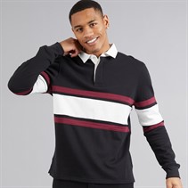 Brave Soul Mens Herlings Long Sleeve Rugby Shirt Jet Black/Optic White/Light Burgundy Jet Black/Optic White/Lt Burgundy