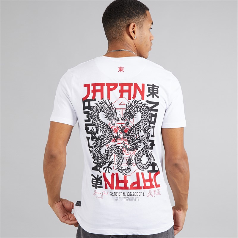 Brave Soul Mens Aichi T-Shirt Optic White/Multi Colour Print