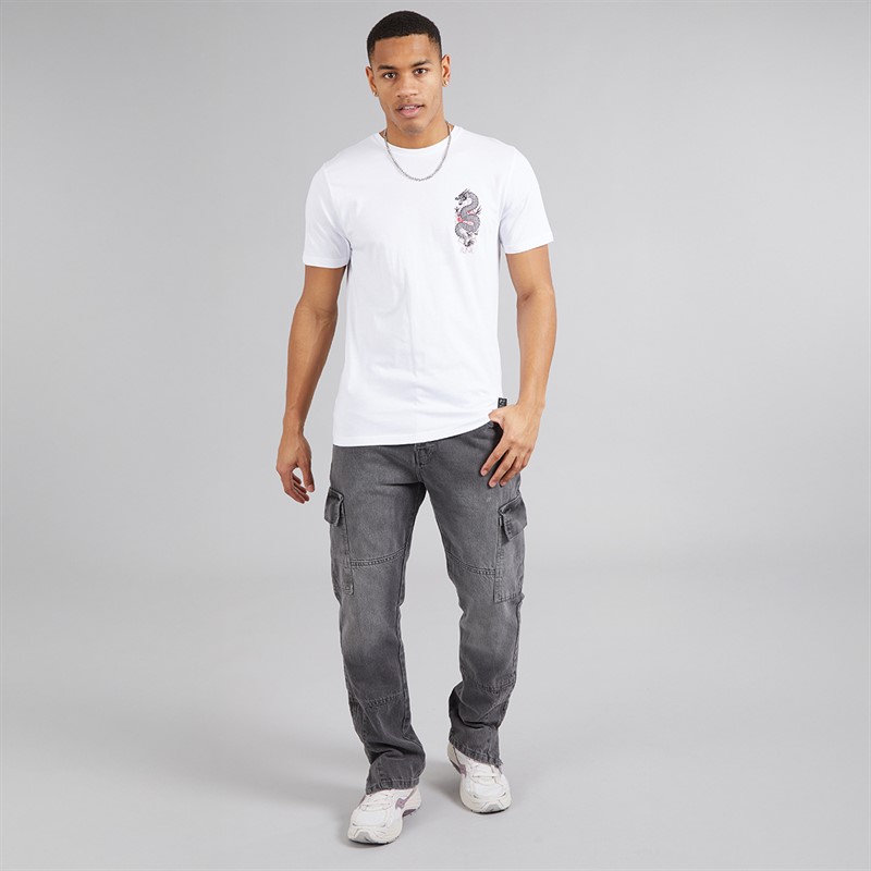 Brave Soul Mens Aichi T-Shirt Optic White/Multi Colour Print