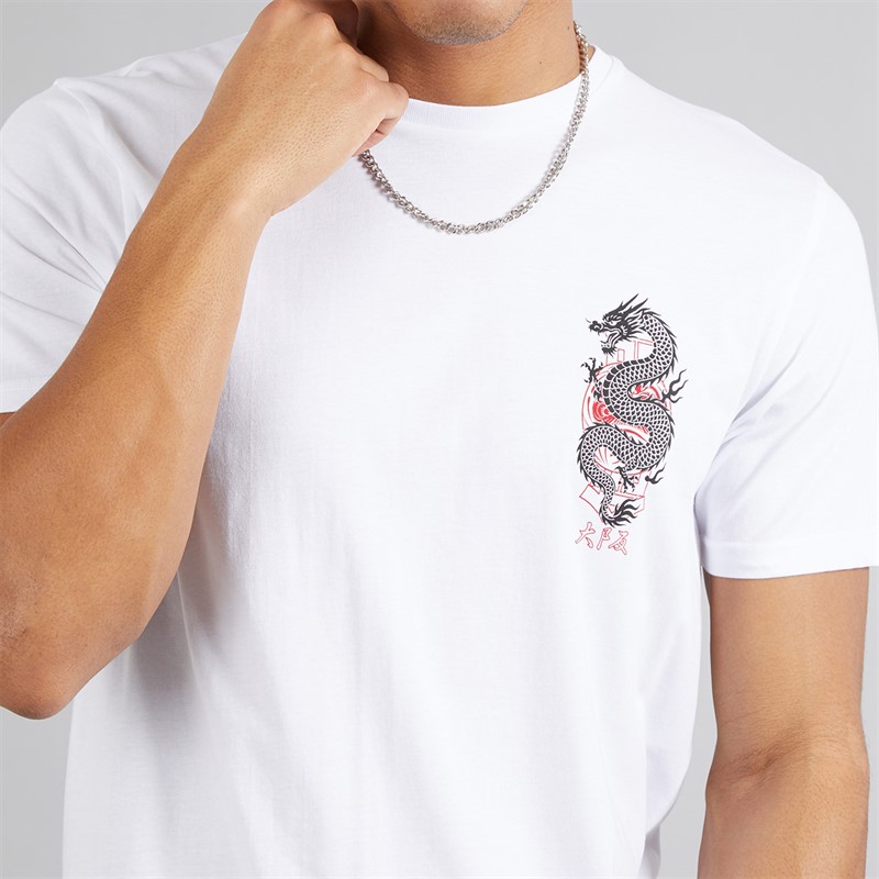 Brave Soul Mens Aichi T-Shirt Optic White/Multi Colour Print