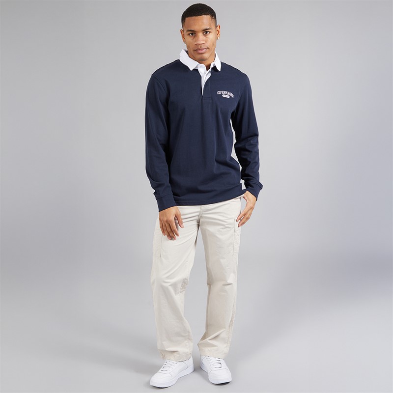 Brave Soul Mens Decoster Long Sleeve Rugby Shirt Navy/Optic White