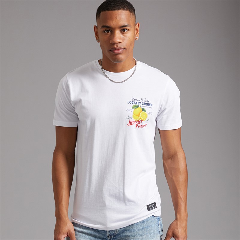 Brave Soul Mens Citron T-Shirt Optic White/Multi Colour Print