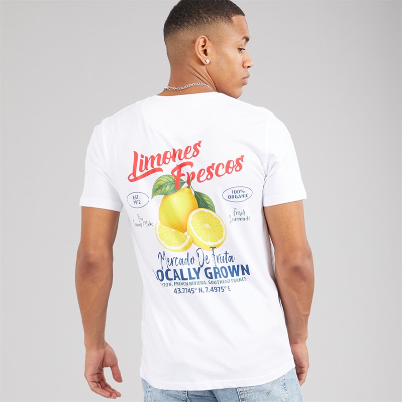 Brave Soul Mens Citron T-Shirt Optic White/Multi Colour Print