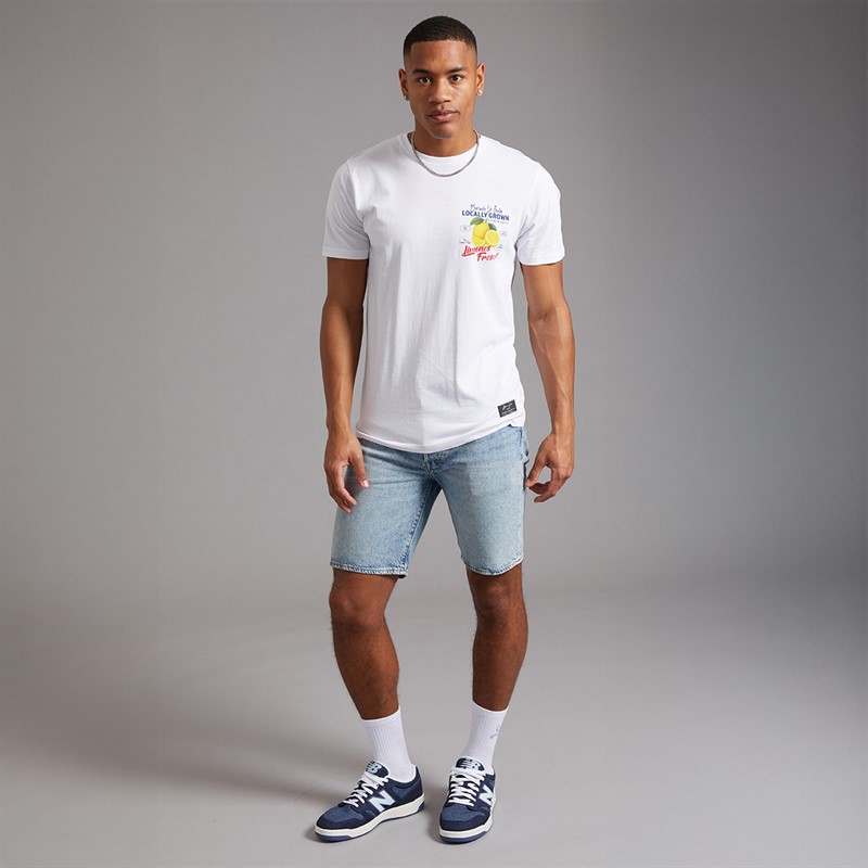 Brave Soul Mens Citron T-Shirt Optic White/Multi Colour Print