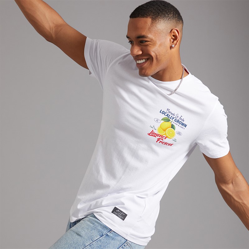 Brave Soul Mens Citron T-Shirt Optic White/Multi Colour Print