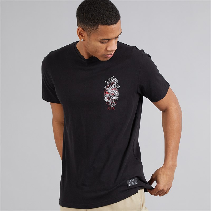 Brave Soul Mens Aichi T-Shirt Jet Black/Multi Colour Print