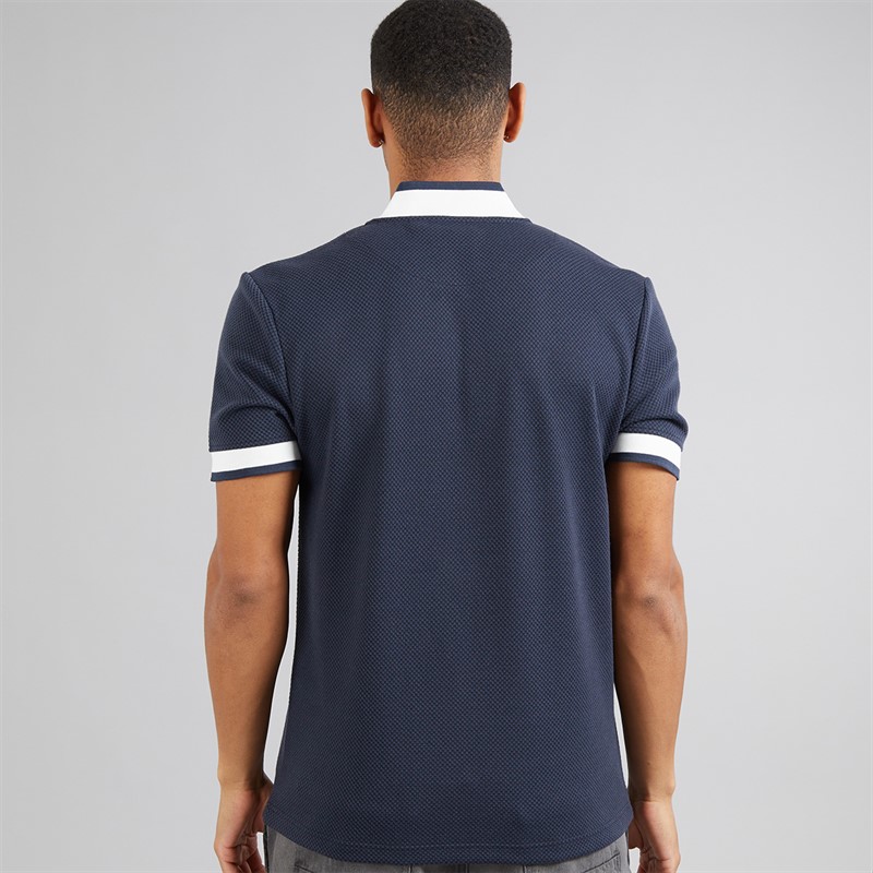 Brave Soul Mens Allsop 1/4 Zip Short Sleeve Polo Shirt Navy/Cream/Navy
