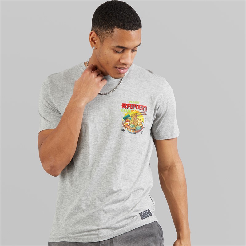 Brave Soul Mens Scran T-Shirt Light Grey Marl/Multi Colour Print