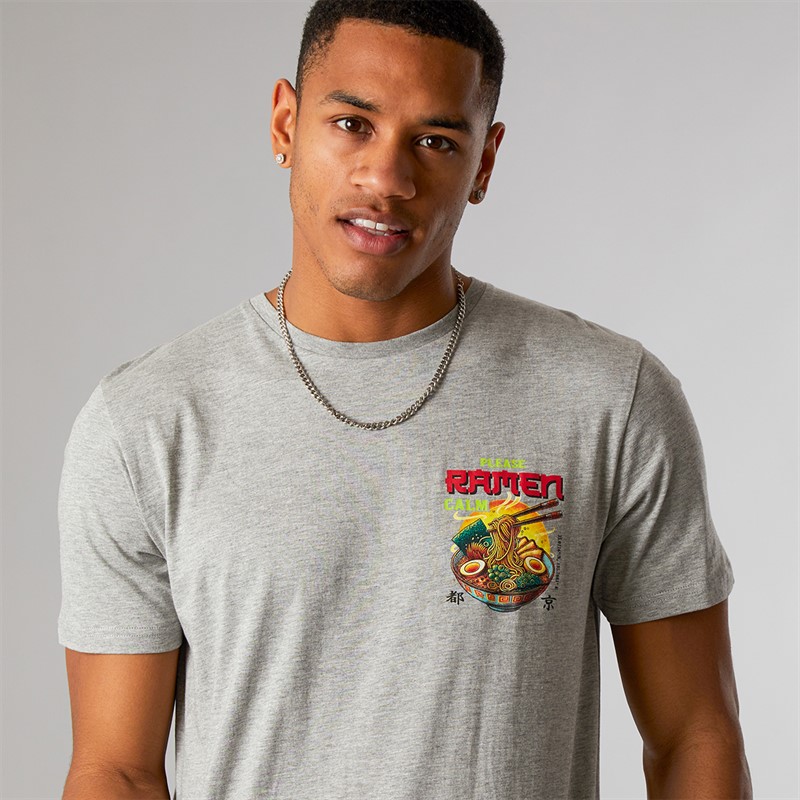 Brave Soul Mens Scran T-Shirt Light Grey Marl/Multi Colour Print