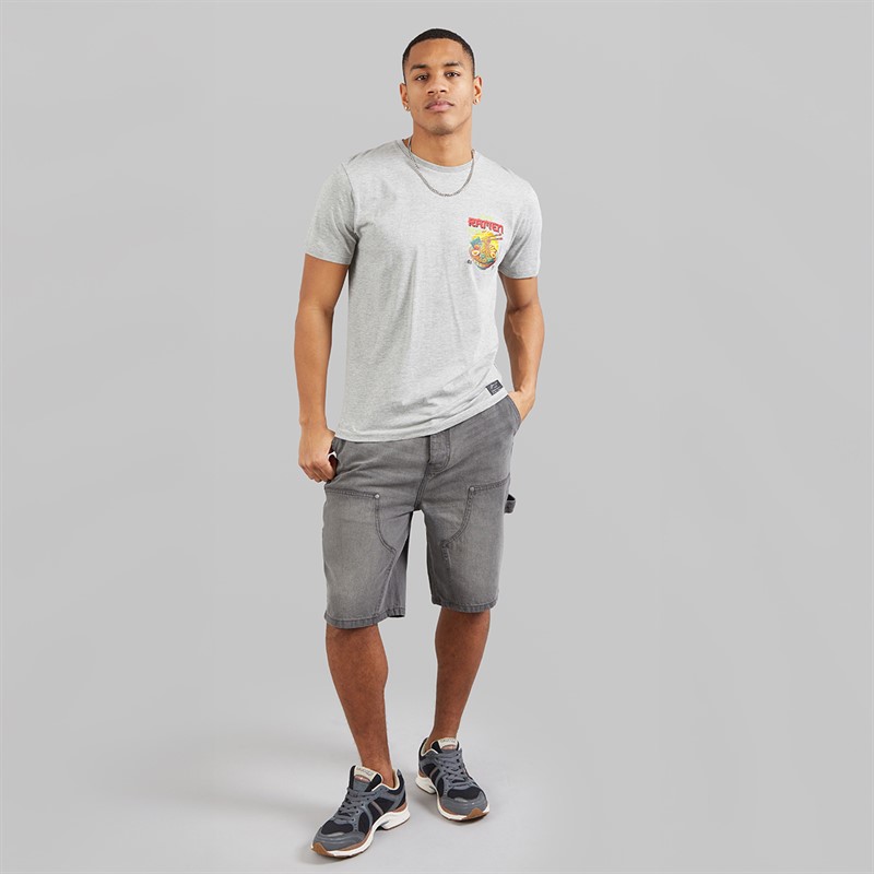Brave Soul Mens Scran T-Shirt Light Grey Marl/Multi Colour Print
