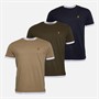 Brave Soul Mens Kobe Contrast Three Pack T-Shirts Khaki/White Navy/White Stone/White