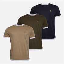 Brave Soul Mens Kobe Contrast Three Pack T-Shirts Khaki/White Navy/White Stone/White