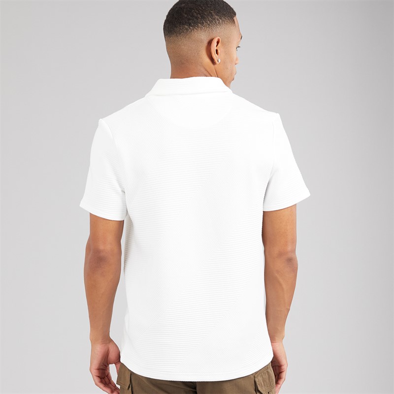 Brave Soul Mens Haynes Textured 1/4 Zip Polo Shirt Cream