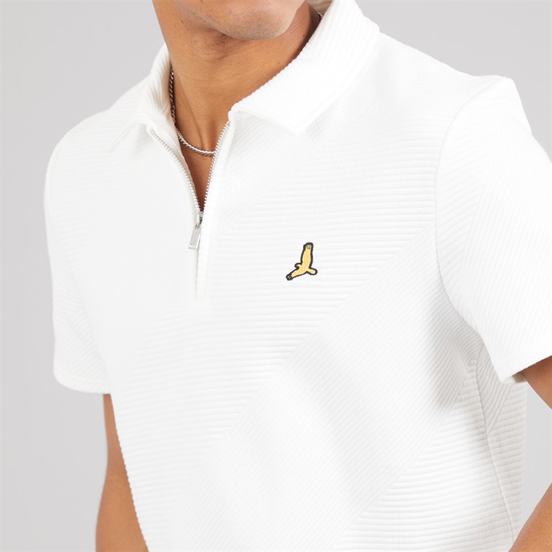 Brave Soul Mens Haynes Textured 1/4 Zip Polo Shirt Cream