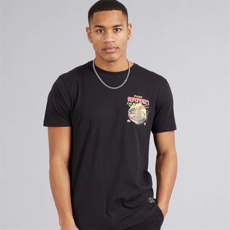 Brave Soul Mens Scran T-Shirt Jet Black/Multi Colour Print