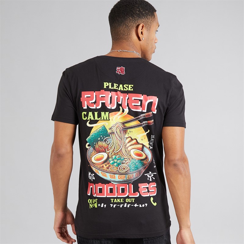 Brave Soul Mens Scran T-Shirt Jet Black/Multi Colour Print