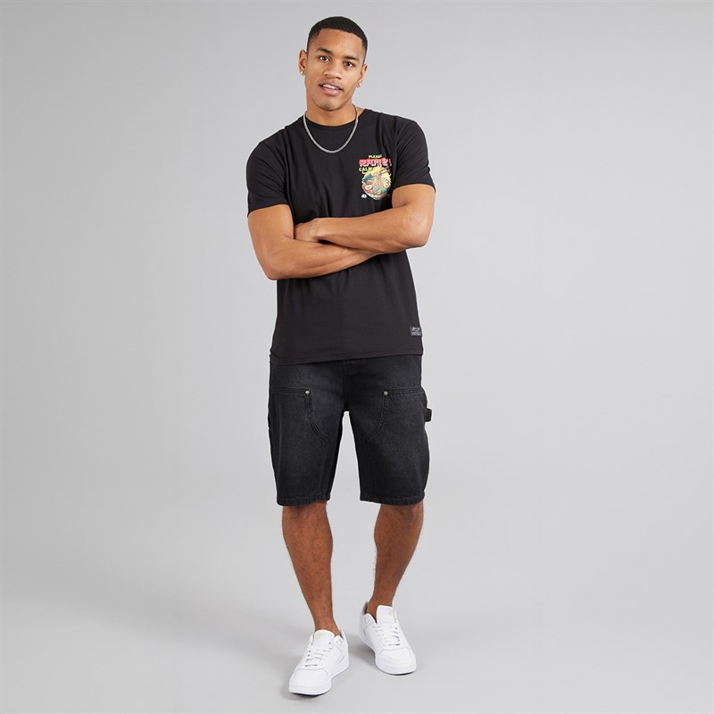 Brave Soul Mens Scran T-Shirt Jet Black/Multi Colour Print