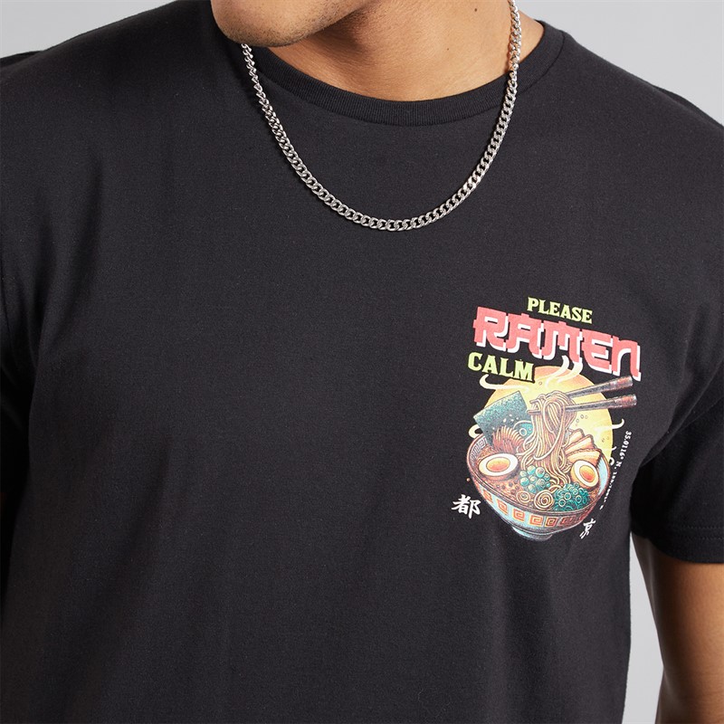 Brave Soul Mens Scran T-Shirt Jet Black/Multi Colour Print