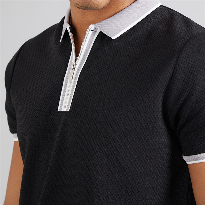 Brave Soul Mens Pythios Short Sleeve Contrast Polo Shirt Jet Black/Grey