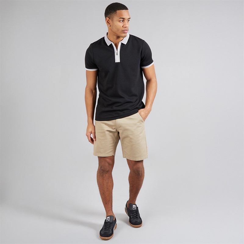 Brave Soul Mens Pythios Short Sleeve Contrast Polo Shirt Jet Black/Grey