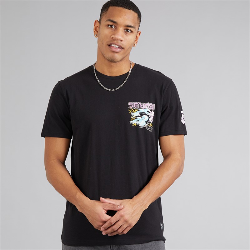 Brave Soul Mens Mura T-Shirt Jet Black/Multi Colour Print