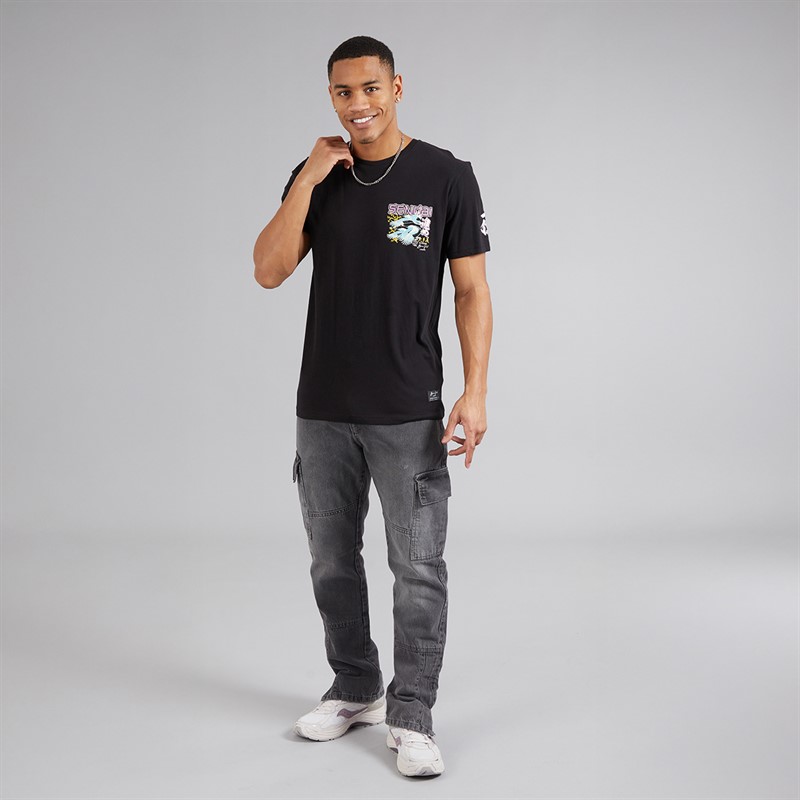 Brave Soul Mens Mura T-Shirt Jet Black/Multi Colour Print